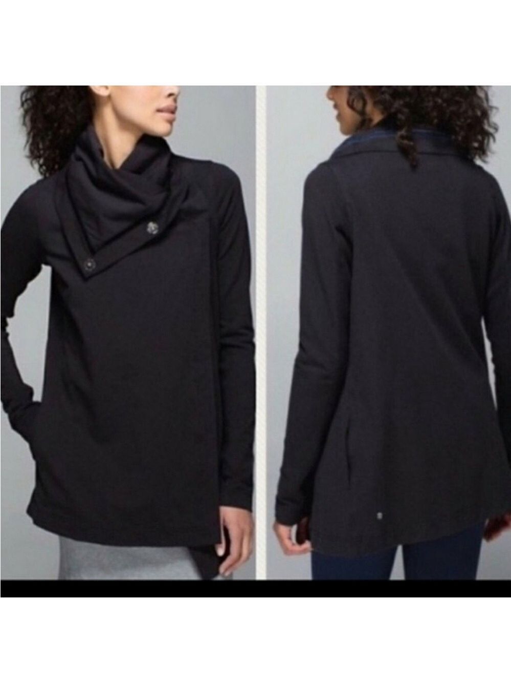 Lululemon Savasana Wrap Black Snap Button, size 6